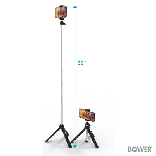6-In-1 Multi Selfie Tripod with Smartphone & Gopro Mount, Rechargeable Wireless Remote - Black